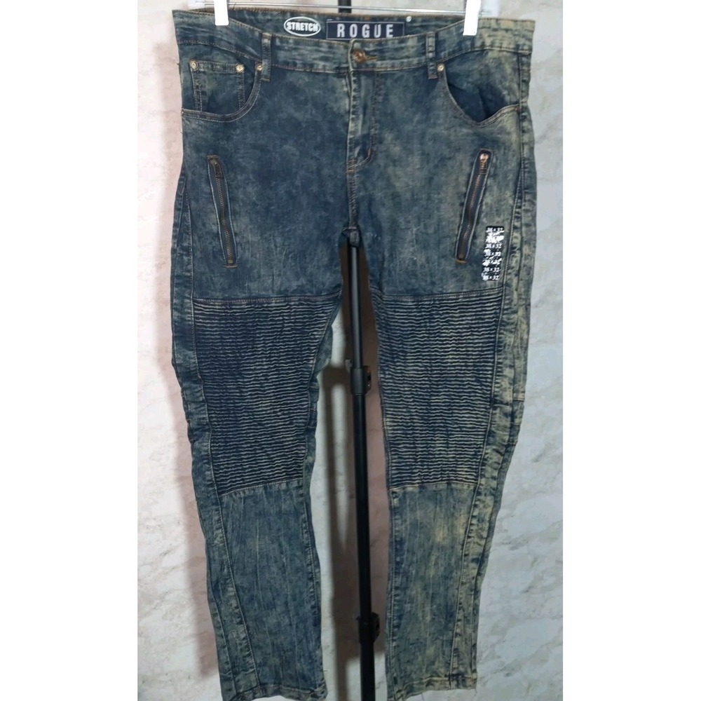 Rogue stretch men's Distressed‎ Moto Denim Jeans Size 38x32